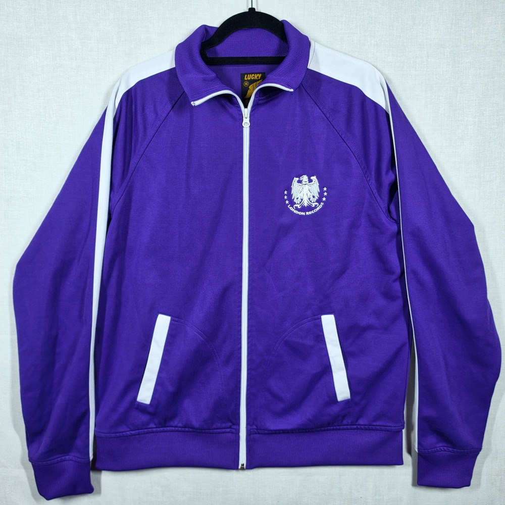 Vintage Lucky Brand Track Jacket Mens Extra Large Y2K Purple White Strip